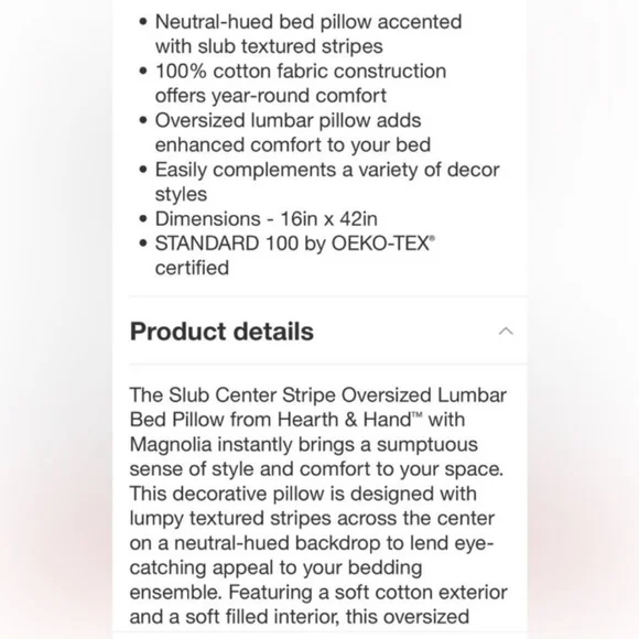 Hearth & Hearth Slub Center Stripe Oversized Lumbar Oblong Bed Pillow - Picture 13 of 14